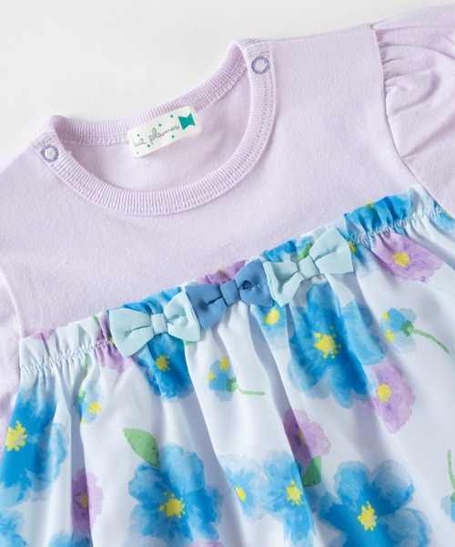 KP（ケーピー）の「水彩花柄シフォン切り替えショートオール(Free 70-80cm)（ロンパース・キッズ・ピンク/ブルー・FREE）」の3枚目の写真