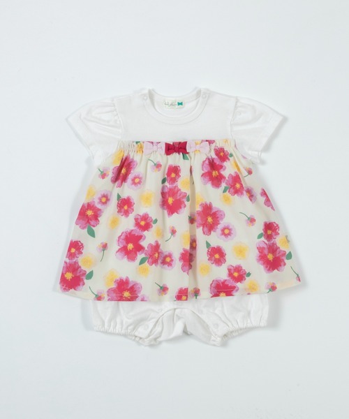 KP（ケーピー）の「水彩花柄シフォン切り替えショートオール(Free 70-80cm)（ロンパース・キッズ・ピンク/ブルー・FREE）」の10枚目の写真