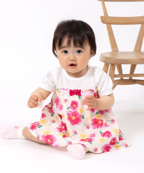 KP（ケーピー）の「水彩花柄シフォン切り替えショートオール(Free 70-80cm)（ロンパース・キッズ・ピンク/ブルー・FREE）」の13枚目の写真