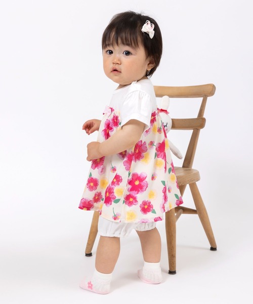 KP（ケーピー）の「水彩花柄シフォン切り替えショートオール(Free 70-80cm)（ロンパース・キッズ・ピンク/ブルー・FREE）」の12枚目の写真