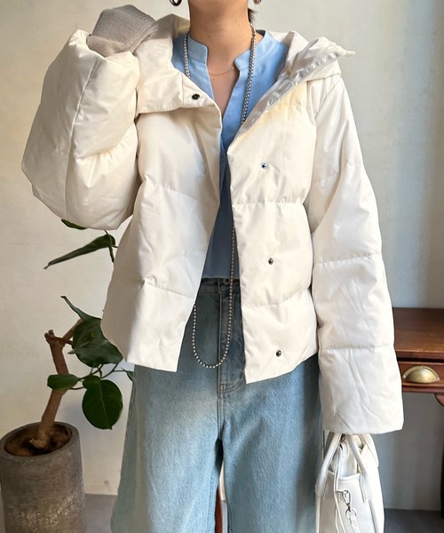 DouDou(ドゥドゥ)の「【WEB限定】フード付ダウン(ダウンジャケット/コート・レディース・ブラック/オフホワイト・FREE)」の2枚目の写真