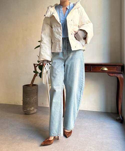 DouDou(ドゥドゥ)の「【WEB限定】フード付ダウン(ダウンジャケット/コート・レディース・ブラック/オフホワイト・FREE)」の3枚目の写真