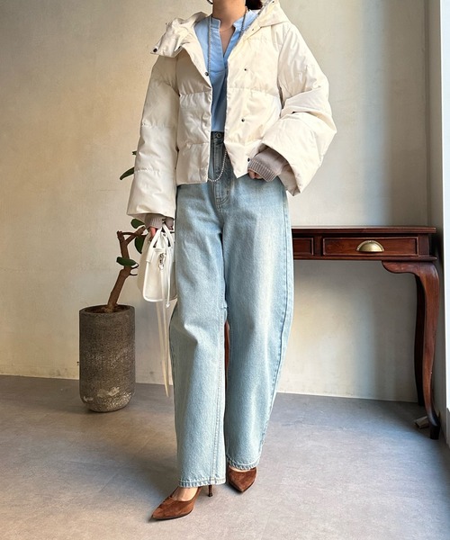 DouDou(ドゥドゥ)の「【WEB限定】フード付ダウン(ダウンジャケット/コート・レディース・ブラック/オフホワイト・FREE)」の7枚目の写真