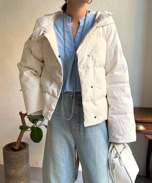 DouDou(ドゥドゥ)の「【WEB限定】フード付ダウン(ダウンジャケット/コート・レディース・ブラック/オフホワイト・FREE)」の13枚目の写真