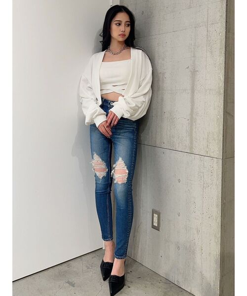 GYDA(ジェイダ)の「Unprecedentedアームギャザースウェットカーディガン(カーディガン/ボレロ・レディース・ブラック/オフホワイト・FREE)」の8枚目の写真