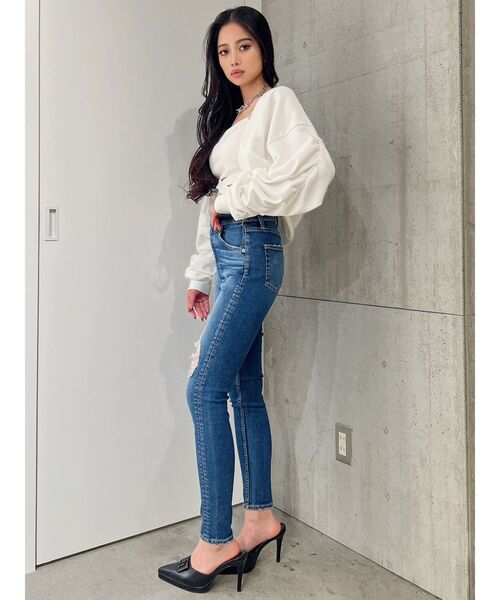 GYDA(ジェイダ)の「Unprecedentedアームギャザースウェットカーディガン(カーディガン/ボレロ・レディース・ブラック/オフホワイト・FREE)」の12枚目の写真