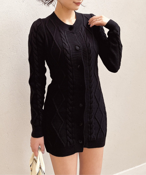 MIIA(ミーア)の「タイトニットカーディガン(カーディガン/ボレロ・レディース・オフホワイト/ブラック・FREE)」の2枚目の写真