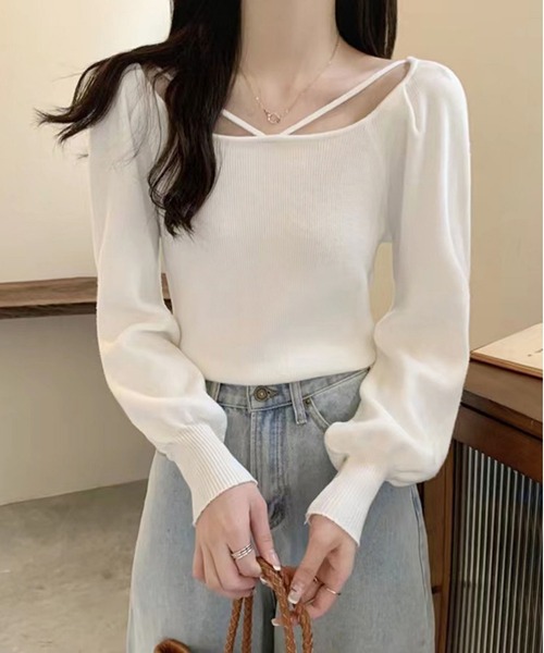 LOPASS(ロパス)の「デザイン透かし彫りカットソー(Tシャツ/カットソー・レディース・アイボリー/ブラック/カーキ/ベージュ/ホワイト・M)」の7枚目の写真