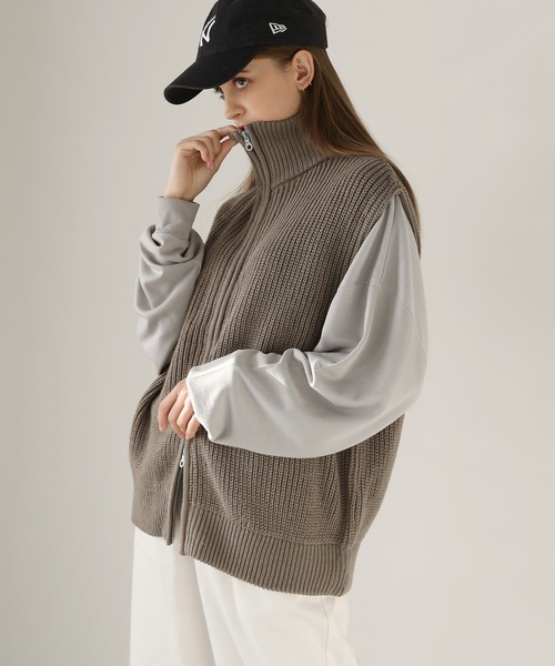 ASTRONOMY（アストロノミー）の「ダブルジップ畦編みドライバーズニットベスト ジップベスト（ベスト・メンズ・ブルー/チャコール/ブラック/ベージュ系/オフホワイト/ブラック系/ブラウン/ネイビー・L/S/M）」の6枚目の写真