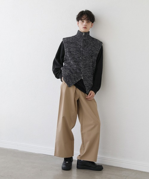 セール】ダブルジップ畦編みドライバーズニットベスト ジップベスト