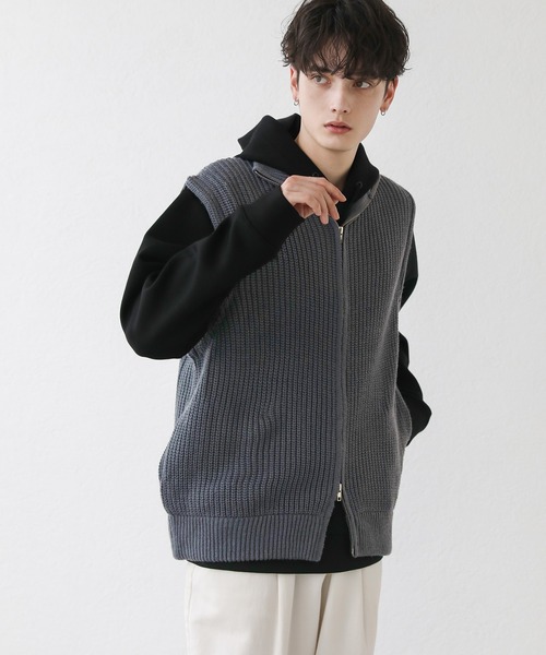 セール】ダブルジップ畦編みドライバーズニットベスト ジップベスト