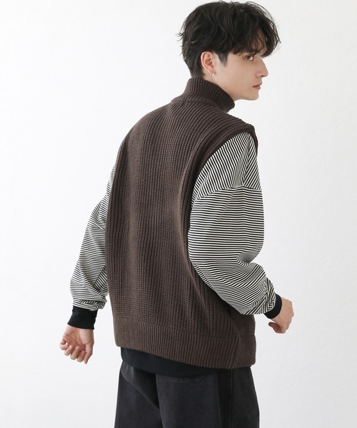 ASTRONOMY（アストロノミー）の「ダブルジップ畦編みドライバーズニットベスト ジップベスト（ベスト・メンズ・ブルー/チャコール/ブラック/ベージュ系/オフホワイト/ブラック系/ブラウン/ネイビー・L/S/M）」の17枚目の写真