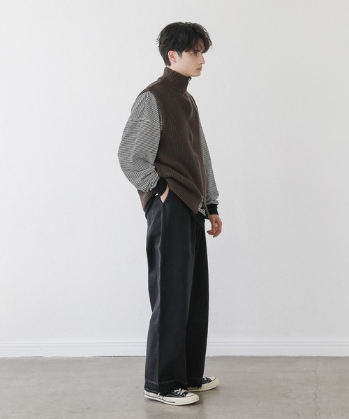 ASTRONOMY（アストロノミー）の「ダブルジップ畦編みドライバーズニットベスト ジップベスト（ベスト・メンズ・ブルー/チャコール/ブラック/ベージュ系/オフホワイト/ブラック系/ブラウン/ネイビー・L/S/M）」の14枚目の写真