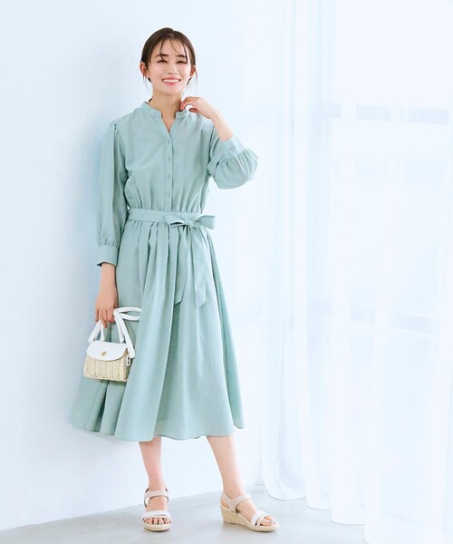 grove（グローブ）の「◆キレイ目＆リラクシーが叶うフィット＆フレアワンピース（ワンピース・レディース・ライトグリーン/ブラウン系その他/ライトベージュ・02/03/01/05/04）」の3枚目の写真