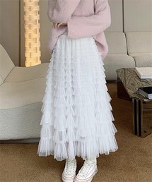 チュールフリル ボリュームロングスカート