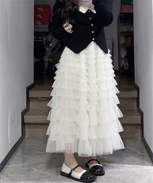 Dream garden（ドリームガーデン）の「チュールフリル ボリュームロングスカート（スカート・レディース・ベージュ/カーキ/ピンク/ブラック/ホワイト・FREE）」の19枚目の写真