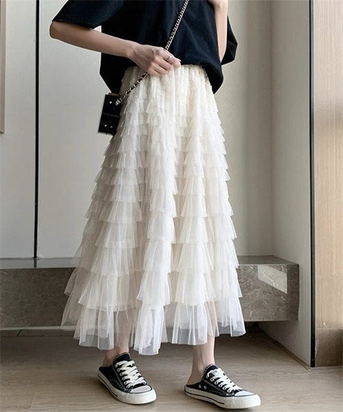 Dream garden（ドリームガーデン）の「チュールフリル ボリュームロングスカート（スカート・レディース・ベージュ/カーキ/ピンク/ブラック/ホワイト・FREE）」の14枚目の写真