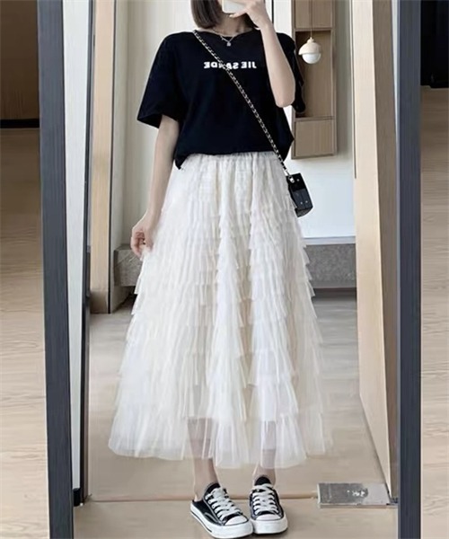 Dream garden（ドリームガーデン）の「チュールフリル ボリュームロングスカート（スカート・レディース・ベージュ/カーキ/ピンク/ブラック/ホワイト・FREE）」の12枚目の写真