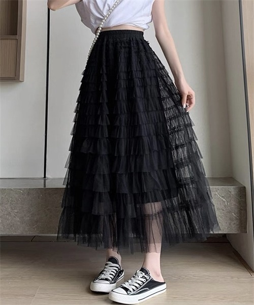 Dream garden（ドリームガーデン）の「チュールフリル ボリュームロングスカート（スカート・レディース・ベージュ/カーキ/ピンク/ブラック/ホワイト・FREE）」の17枚目の写真