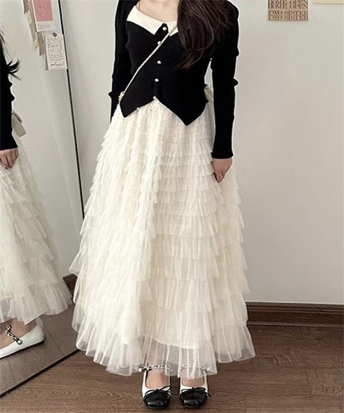 Dream garden（ドリームガーデン）の「チュールフリル ボリュームロングスカート（スカート・レディース・ベージュ/カーキ/ピンク/ブラック/ホワイト・FREE）」の18枚目の写真