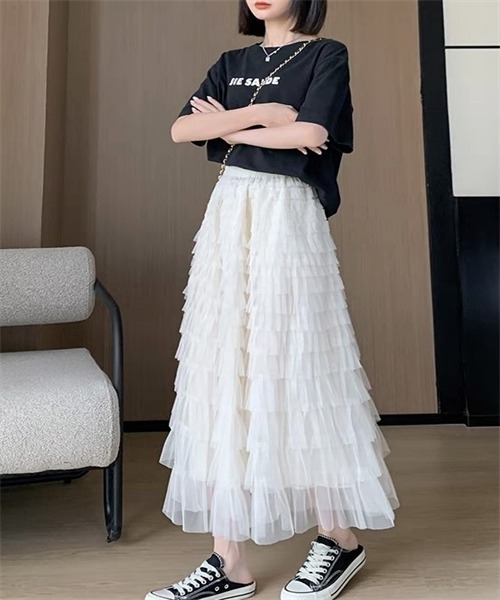 Dream garden（ドリームガーデン）の「チュールフリル ボリュームロングスカート（スカート・レディース・ベージュ/カーキ/ピンク/ブラック/ホワイト・FREE）」の13枚目の写真