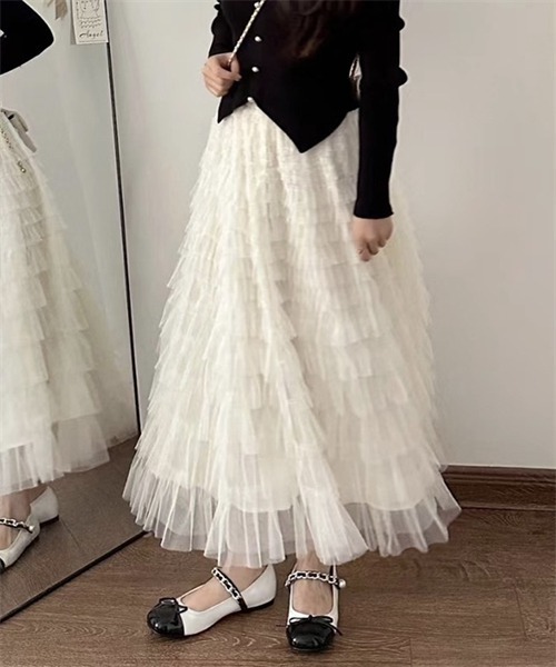 Dream garden（ドリームガーデン）の「チュールフリル ボリュームロングスカート（スカート・レディース・ベージュ/カーキ/ピンク/ブラック/ホワイト・FREE）」の20枚目の写真