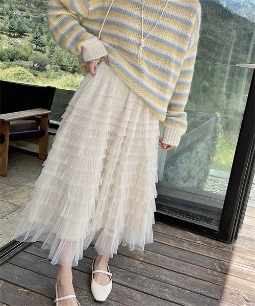 Dream garden（ドリームガーデン）の「チュールフリル ボリュームロングスカート（スカート・レディース・ベージュ/カーキ/ピンク/ブラック/ホワイト・FREE）」の21枚目の写真