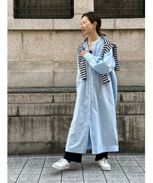 Volume sleeve band collar long dress
