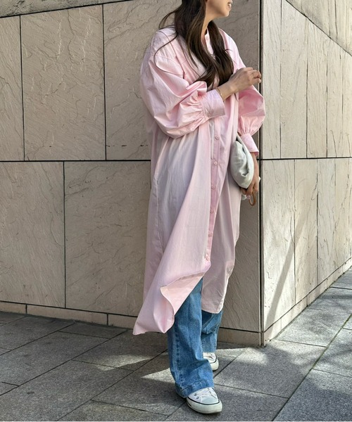 ulu(ウル)の「Volume sleeve band collar long dress(ワンピース・レディース・ピンク/ブルー・FREE)」の12枚目の写真