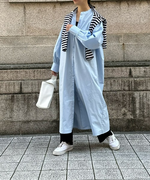 ulu(ウル)の「Volume sleeve band collar long dress(ワンピース・レディース・ピンク/ブルー・FREE)」の13枚目の写真
