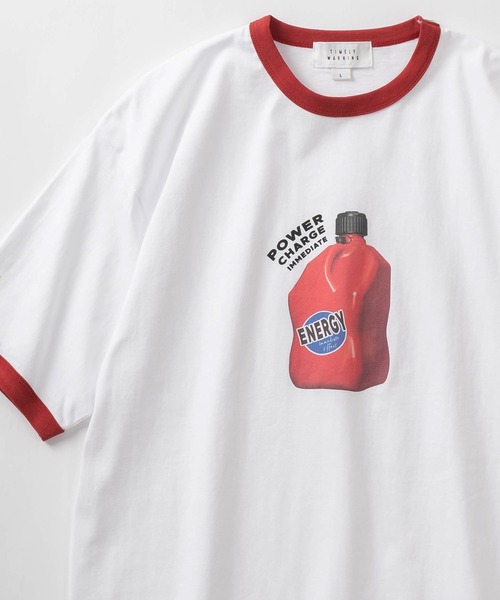 TIMELY WARNING（タイムリーワーニング）の「レトロタッチ ユニークフォトプリント リンガーデザイン半袖Tシャツ/オーバーサイズ/BREAD/ENERGY/ANCESTOR/【Selfie Freak】（Tシャツ/カットソー・レディース・ホワイト×ブルー/ホワイト×レッド/ホワイト×ブラック・M/L/XL）」の2枚目の写真