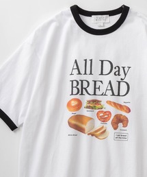 レトロタッチ ユニークフォトプリント リンガーデザイン半袖Tシャツ/オーバーサイズ/BREAD/ENERGY/ANCESTOR/【Selfie Freak】