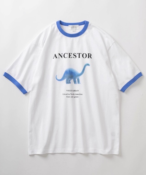 TIMELY WARNING（タイムリーワーニング）の「レトロタッチ ユニークフォトプリント リンガーデザイン半袖Tシャツ/オーバーサイズ/BREAD/ENERGY/ANCESTOR/【Selfie Freak】（Tシャツ/カットソー・レディース・ホワイト×ブルー/ホワイト×レッド/ホワイト×ブラック・M/L/XL）」の9枚目の写真
