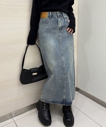 [3サイズ展開][全骨格美脚見え]すっきりハイウエストデニムロングタイトスカート
