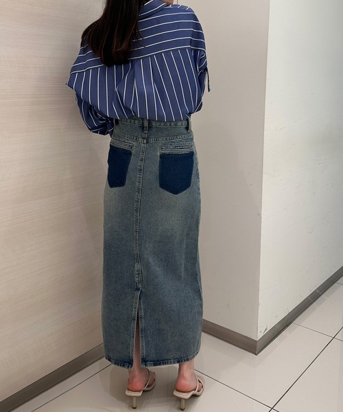 solleim（ソルレム）の「[3サイズ展開][全骨格美脚見え]すっきりハイウエストデニムロングタイトスカート（デニムスカート・レディース・ブルー/ブラック/ブラック系その他/ブルー系その他・S/M/L）」の7枚目の写真