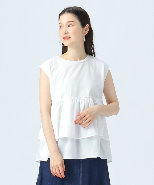 BEAMS HEART(ビームスハート)の「コンビティアード プルオーバー(Tシャツ/カットソー・レディース・ブラック/オフホワイト/ブラウン/ダークブラウン/オレンジ・FREE)」の2枚目の写真