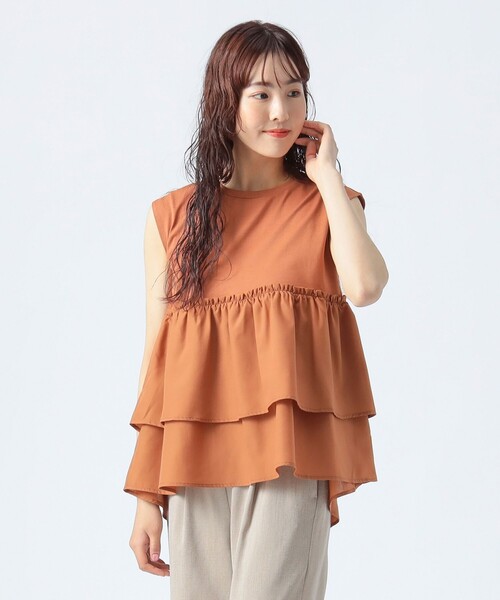 BEAMS HEART(ビームスハート)の「コンビティアード プルオーバー(Tシャツ/カットソー・レディース・ブラック/オフホワイト/ブラウン/ダークブラウン/オレンジ・FREE)」の1枚目の写真