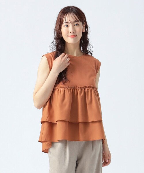 BEAMS HEART(ビームスハート)の「コンビティアード プルオーバー(Tシャツ/カットソー・レディース・ブラック/オフホワイト/ブラウン/ダークブラウン/オレンジ・FREE)」の12枚目の写真