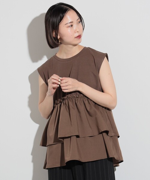 BEAMS HEART(ビームスハート)の「コンビティアード プルオーバー(Tシャツ/カットソー・レディース・ブラック/オフホワイト/ブラウン/ダークブラウン/オレンジ・FREE)」の4枚目の写真