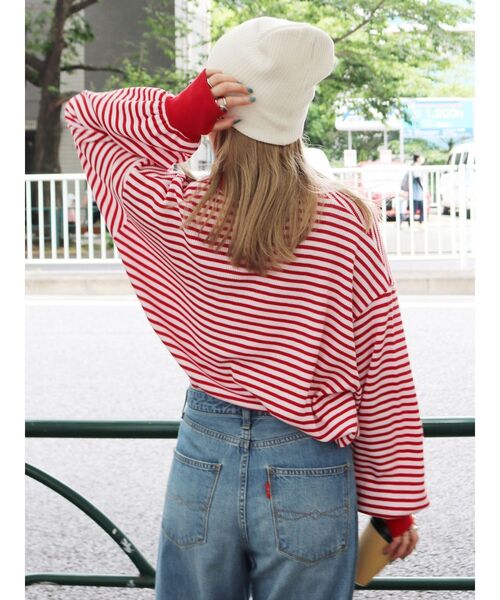 Ungrid(アングリッド)の「【WEB限定】スリーブボリュームワッフルロングスリーブTee(Tシャツ/カットソー・レディース・チャコールグレー/ネイビー/レッド/ピンク/グリーン/アイボリー・FREE)」の7枚目の写真