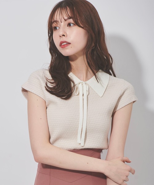 TFW49 襟付きニット　ホワイト　ネイビー TFW49 - KNIT POLO高機能ポリエステル ストレッチ ポロ ニット