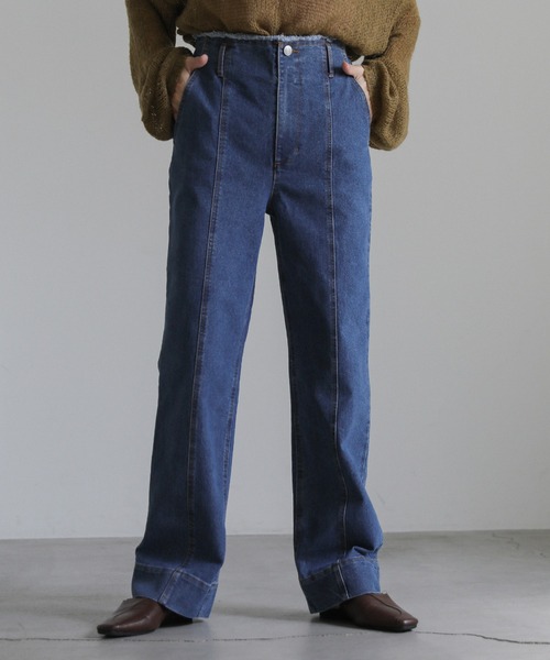 select MOCA(セレクトモカ)の「ハイウエストダメージセンターラインデニム(デニムパンツ・レディース・ダークインディゴブルー/インディゴブルー・MEDIUM/SMALL)」の2枚目の写真