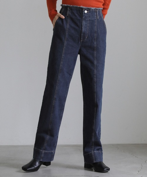 select MOCA(セレクトモカ)の「ハイウエストダメージセンターラインデニム(デニムパンツ・レディース・ダークインディゴブルー/インディゴブルー・MEDIUM/SMALL)」の1枚目の写真