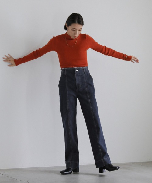 select MOCA(セレクトモカ)の「ハイウエストダメージセンターラインデニム(デニムパンツ・レディース・ダークインディゴブルー/インディゴブルー・MEDIUM/SMALL)」の7枚目の写真