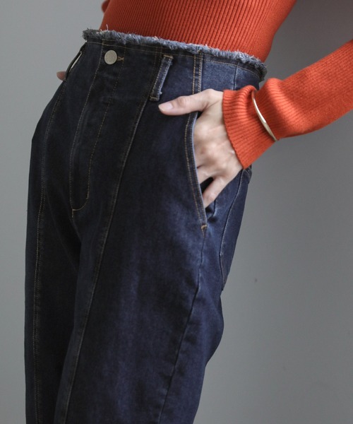 select MOCA(セレクトモカ)の「ハイウエストダメージセンターラインデニム(デニムパンツ・レディース・ダークインディゴブルー/インディゴブルー・MEDIUM/SMALL)」の8枚目の写真