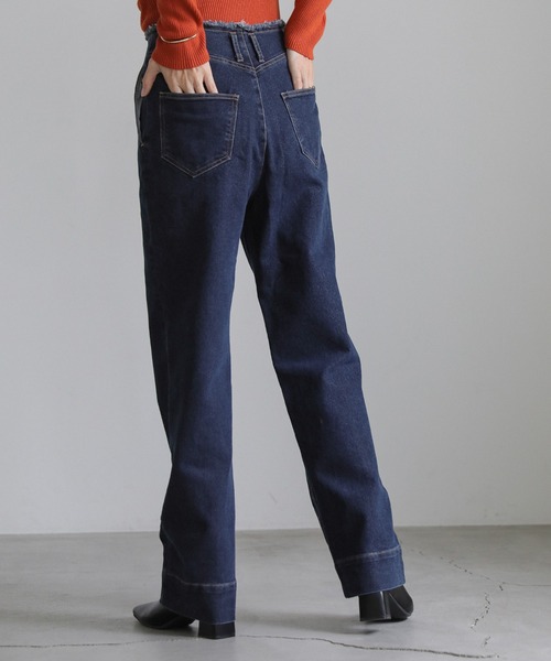 select MOCA(セレクトモカ)の「ハイウエストダメージセンターラインデニム(デニムパンツ・レディース・ダークインディゴブルー/インディゴブルー・MEDIUM/SMALL)」の9枚目の写真