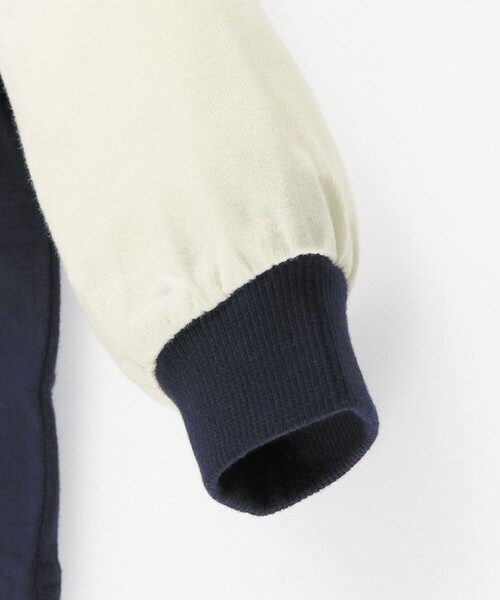 BRANSHES(ブランシェス)の「【ベビー】ストライプパンツ重ね着風前あき長袖カバーオール(ロンパース・キッズ・グリーン/ネイビー・80/70)」の10枚目の写真