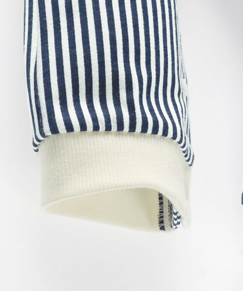 BRANSHES(ブランシェス)の「【ベビー】ストライプパンツ重ね着風前あき長袖カバーオール(ロンパース・キッズ・グリーン/ネイビー・80/70)」の19枚目の写真