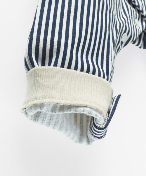 BRANSHES(ブランシェス)の「【ベビー】ストライプパンツ重ね着風前あき長袖カバーオール(ロンパース・キッズ・グリーン/ネイビー・80/70)」の20枚目の写真