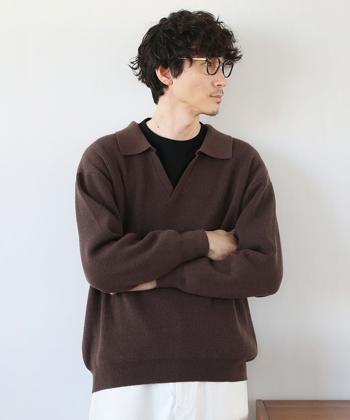 LIL VENDARS(リルヴェンダース)の「ウォッシャブルスキッパ―ニット(ニット/セーター・メンズ・オフホワイト/キャメル/チャコール/ネイビー/ブラウン/ブラック・L/XL/M)」の4枚目の写真